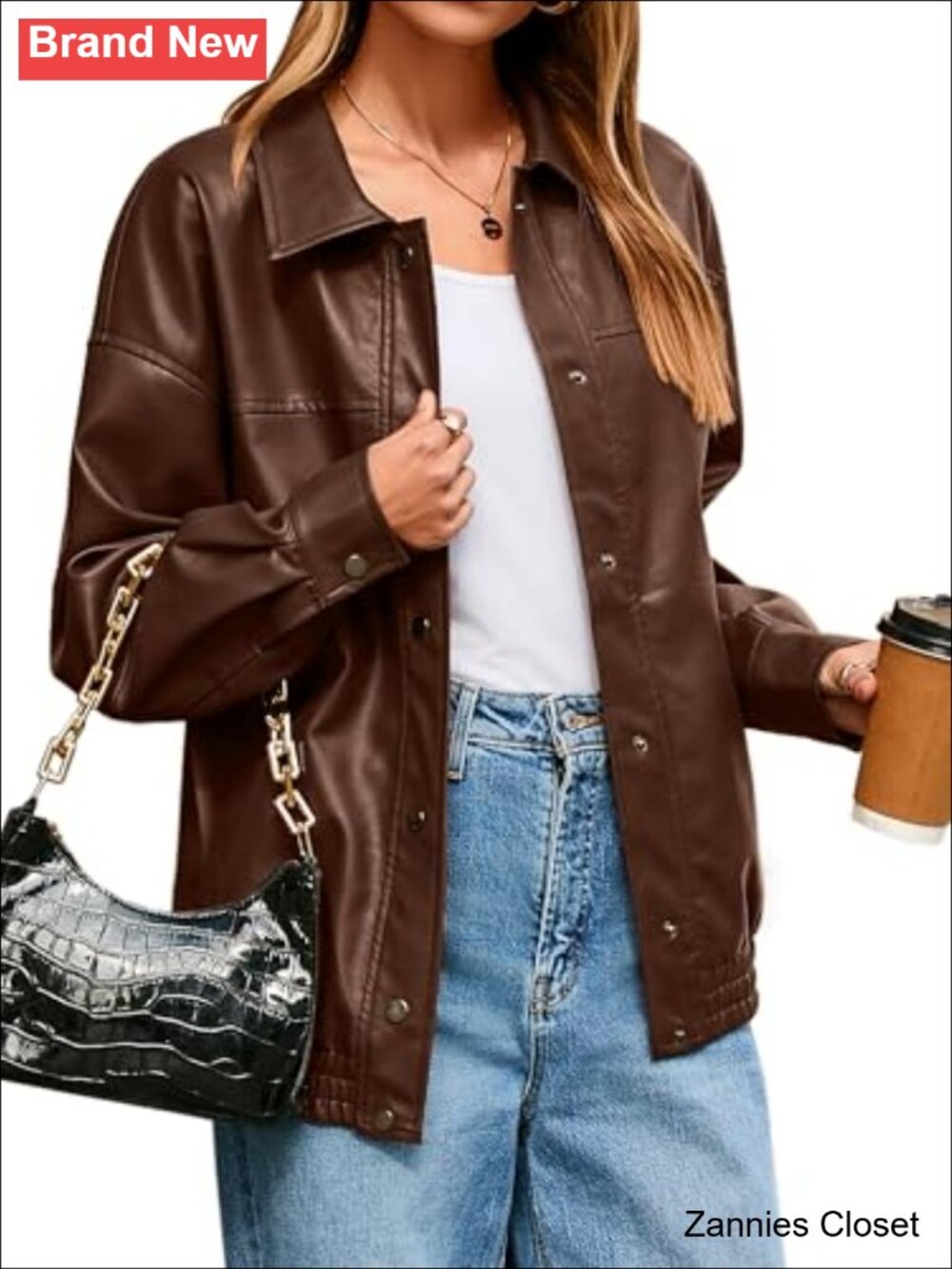 ✨Glamaker Faux Leather Jacket Loose Fit Button Down Motorcycle Bomber